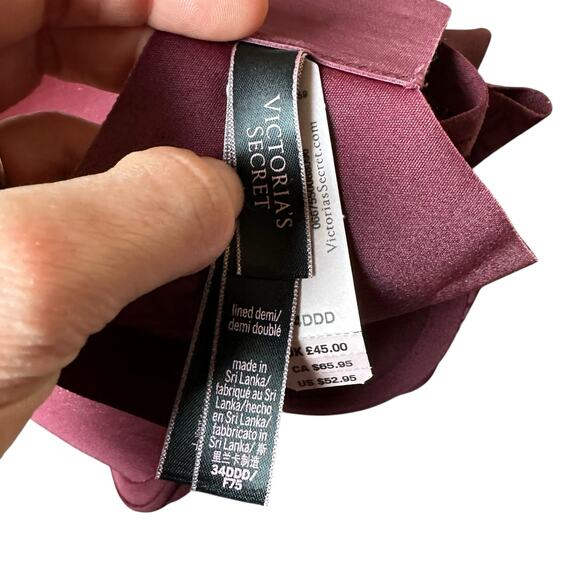 VS Victoria's Secret Burgundy Gold Metallic Lined Demi Bra Women's Size 34DDD - Picture 6 of 8